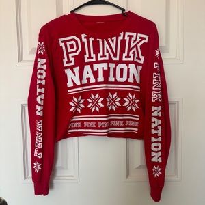 🤩2for$10🤩 Women’s Pink by Victoria’s Secret holiday crop top size xs.